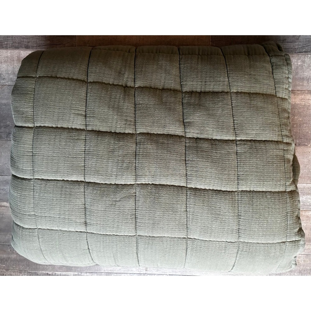 Quince Organic Airy Gauze Box Quilt Set (Full/Queen) Olive